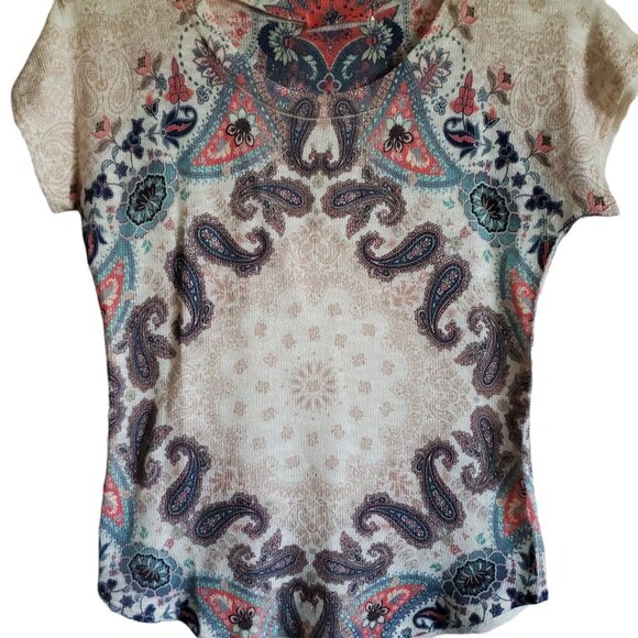 Gaze Made In USA Paisley Floral Short Sleeve Sweater - Picture 6 of 10